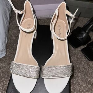 Women’s white heels with sparkles